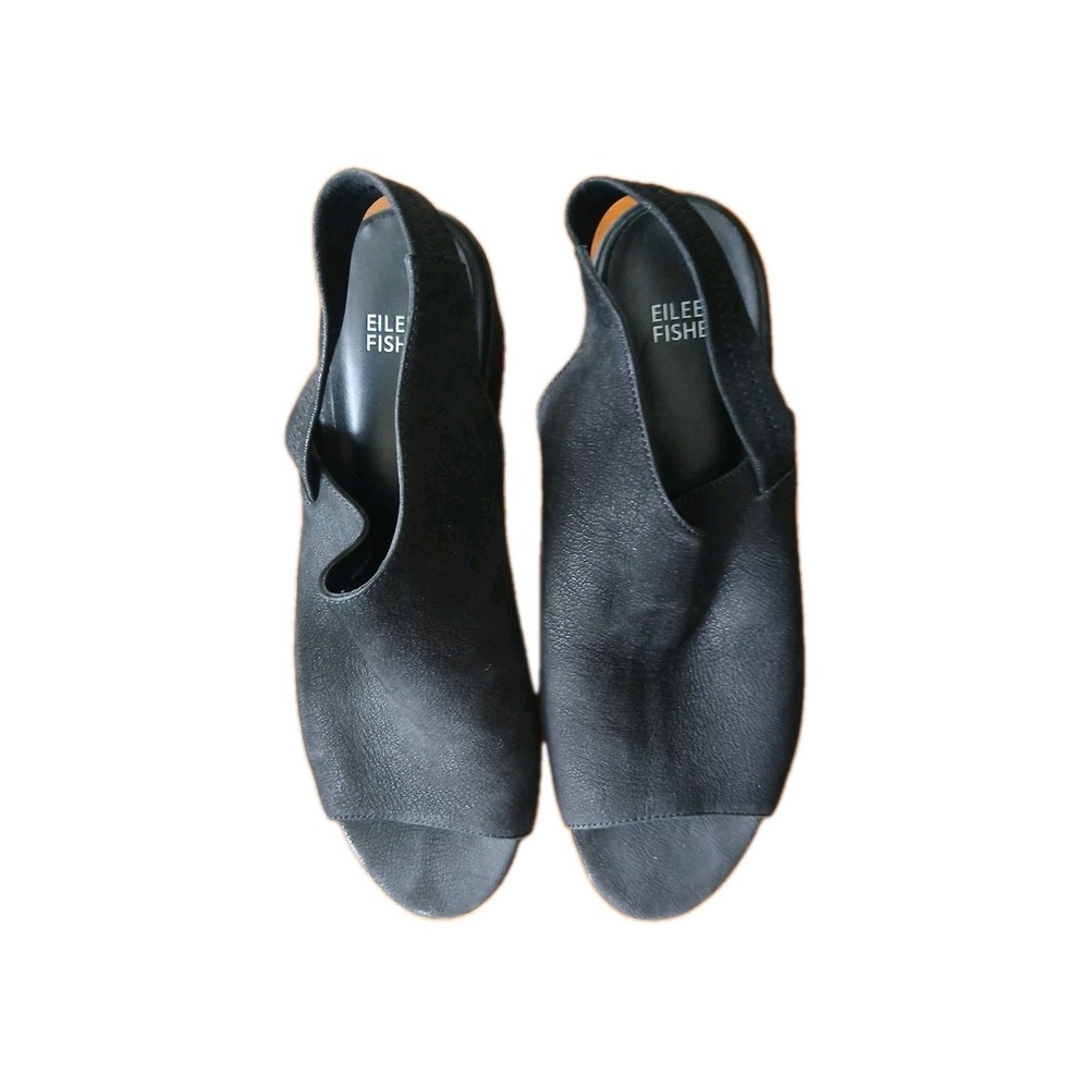 Eileen Fisher womens 9.5‎ ankle booties 100% leather Open Toe Slingback